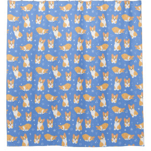 Rideaux De Douche Cute Corgi Motif bleu