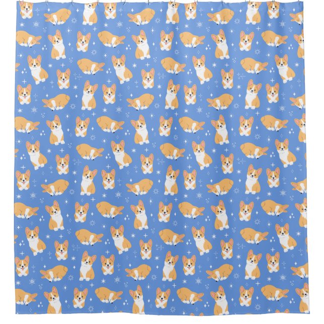 Rideaux De Douche Cute Corgi Motif bleu (Devant)