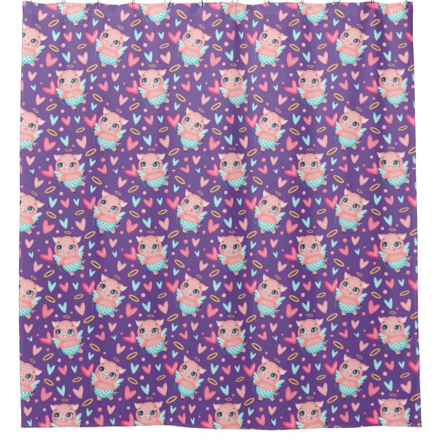 Rideaux De Douche Cute Cupid Cochon Whit Hearts Motif (Devant)