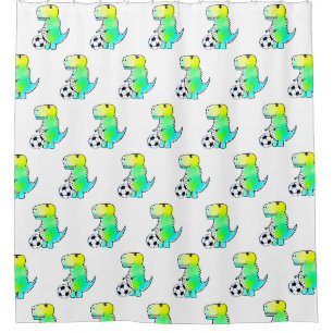 Rideaux De Douche Cute Dinosaur Aime Le Football Aquarelle