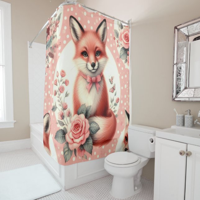 Rideaux De Douche Cute Floral Baby Fox (En situation)