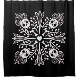 Rideaux De Douche Cute goth kawaii drôle crâne Harajuku Noir