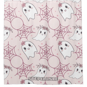 Rideaux De Douche Cute Halloween Ghost & Spiderweb Motif (2)