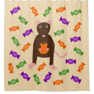 Rideaux De Douche Cute Halloween Rat et Citrouille