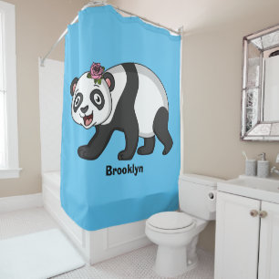 Rideaux De Douche Cute happy panda bear with flower cartoon