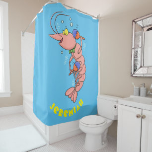 Rideaux De Douche Cute happy shrimp, dessin animé de crevettes