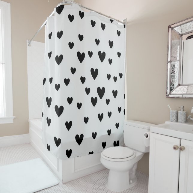 Rideaux De Douche Cute Hearts Motif dans Chic Black and White Douche (En situation)