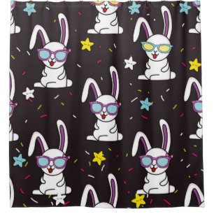 Rideaux De Douche Cute kids rabbit pattern. Colorful rabbit, stars w