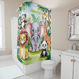Rideaux De Douche Cute Kids Safari Jungle Animaux Nom Personnalisé