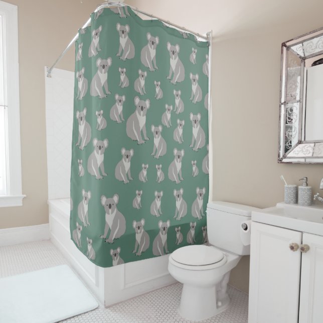 Rideaux De Douche Cute Koala Eucalyptus Motif vert (En situation)
