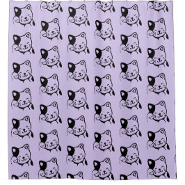 Rideaux De Douche Cute noir et blanc Kitty Chat Waving Bonjour
