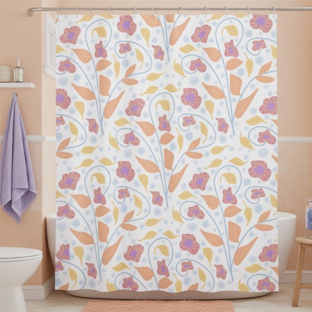 Rideaux De Douche Cute Pastel Floral Fleur Bleu Rose Jaune (Turn your bathroom into a floral daydream. Soft pastel hand drawn fantasy flowers.)