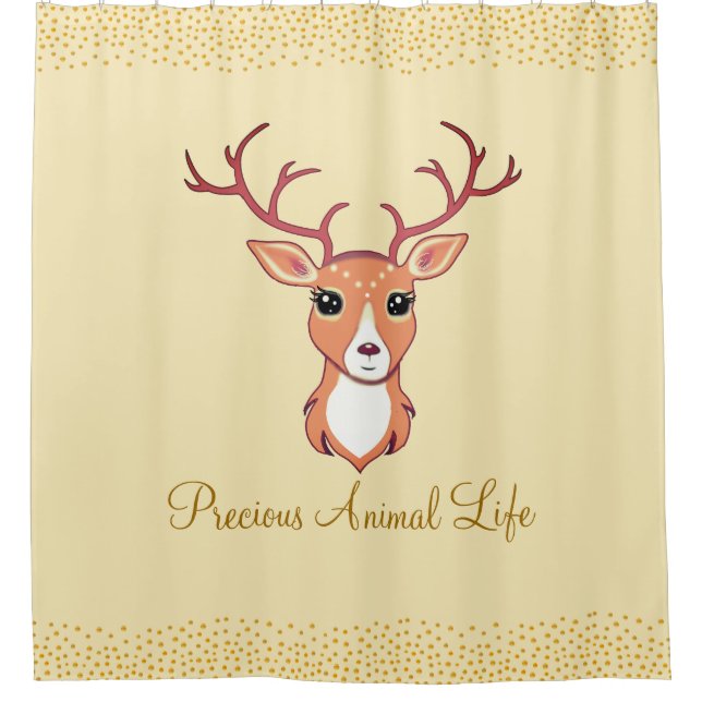 Rideaux De Douche Cute Reindeer & Gold Confetti sur Golden (Devant)