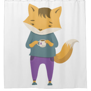 Rideaux De Douche Cute renard avec tasse de thé