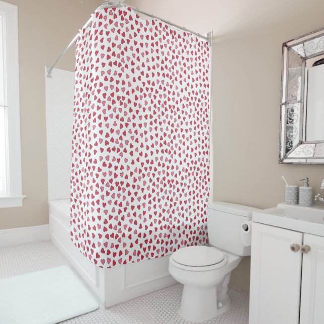 Rideaux De Douche Cute Rose & Coeurs rouges Motifs Filles Salle de b (En situation)
