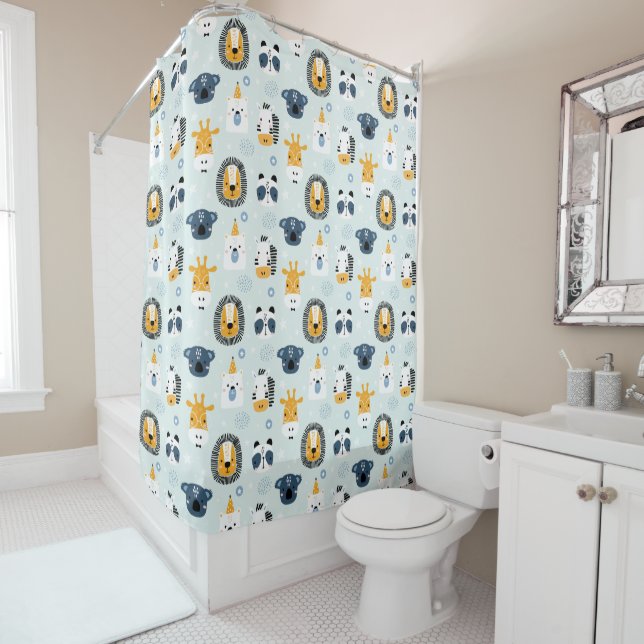 Rideaux De Douche Cute Scandinavian Safari Animal Faces Nursery (En situation)