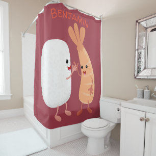 Rideaux De Douche Cute sushi riz crevettes amis dessin animé