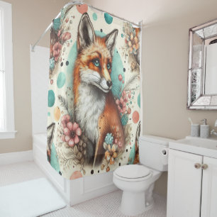Rideaux De Douche Cute Vintage Watercolo Fox peinture