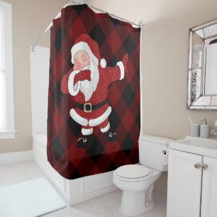 Rideaux De Douche Dabbing Red Plaid Santa Claus   Fun Rustic Buffalo