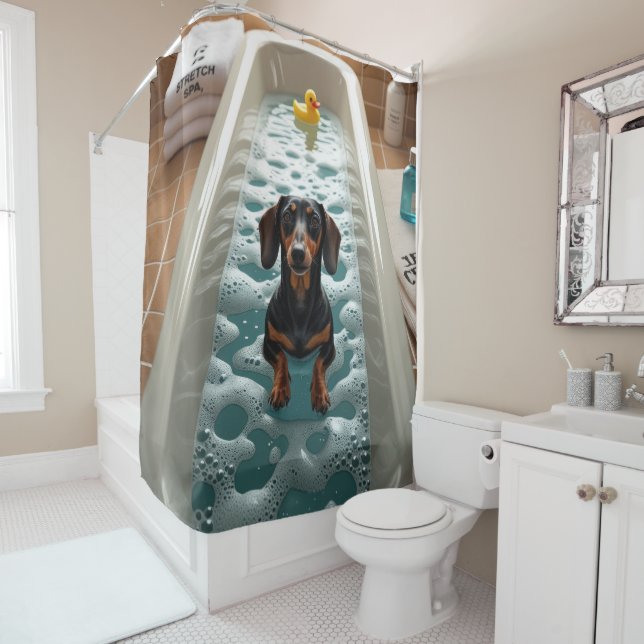 Rideaux De Douche Dachshund Dégoulinant Endormi Mignon Drôle  (En situation)