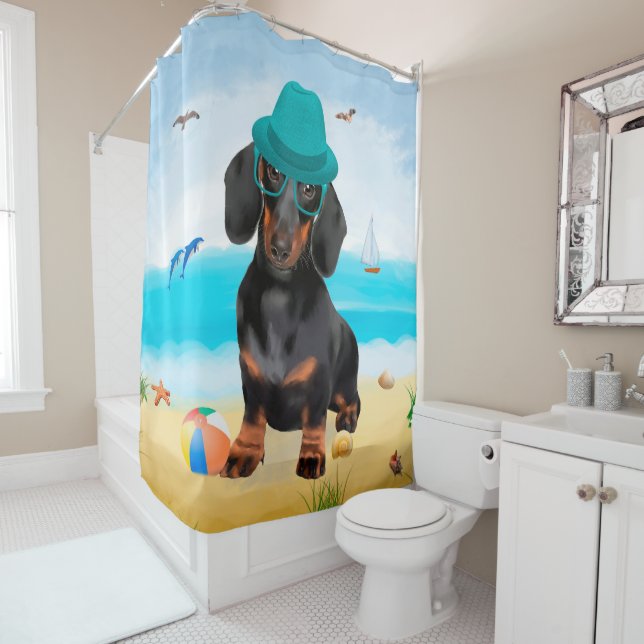 Rideaux De Douche Dachshund Dog sur la plage (En situation)