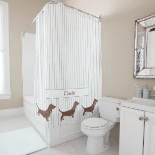 Rideaux De Douche Dachshunts Brown sur bandes beiges Nom personnalis