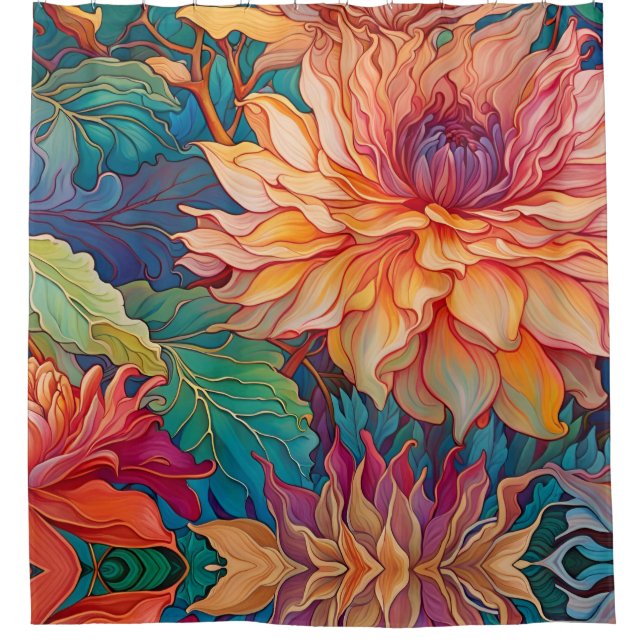Rideaux De Douche Dahlia Tapisserie florale (Devant)