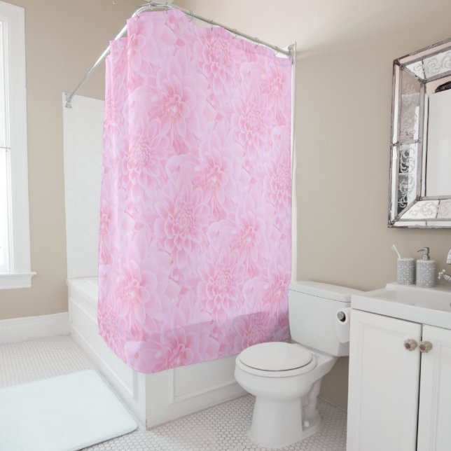 Rideaux De Douche Dahlias En Rose Doux (En situation)
