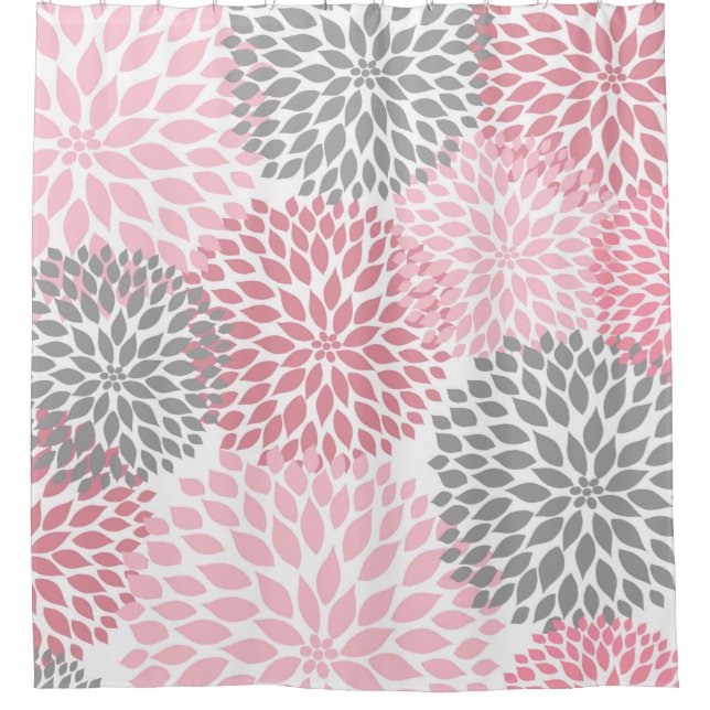 Rideaux De Douche Dahlias gris rose / fleurs florales (Devant)