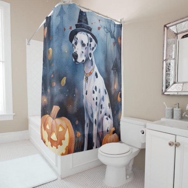 Rideaux De Douche Dalmation d'Halloween avec effroi Citrouille (En situation)