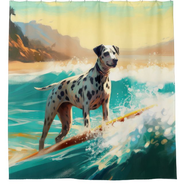 Rideaux De Douche Dalmation Plage Surf Peinture (Devant)