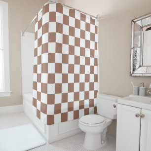 Rideaux De Douche Damas géométriques marron blanc rétro