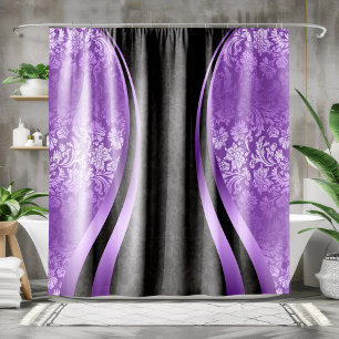 Rideaux De Douche Damas violet et noir Conception géométrique modern