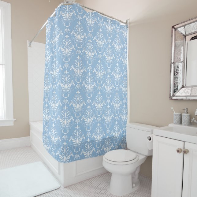 Rideaux De Douche Damassé bleue élégante (En situation)