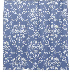 Rideaux De Douche Damassé bleue et blanche de bigorneau