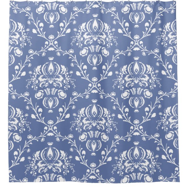 Rideaux De Douche Damassé bleue et blanche de bigorneau (Devant)