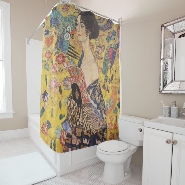 Rideaux De Douche Dame Art nouveau vintage avec peinture d'éventail (En situation)