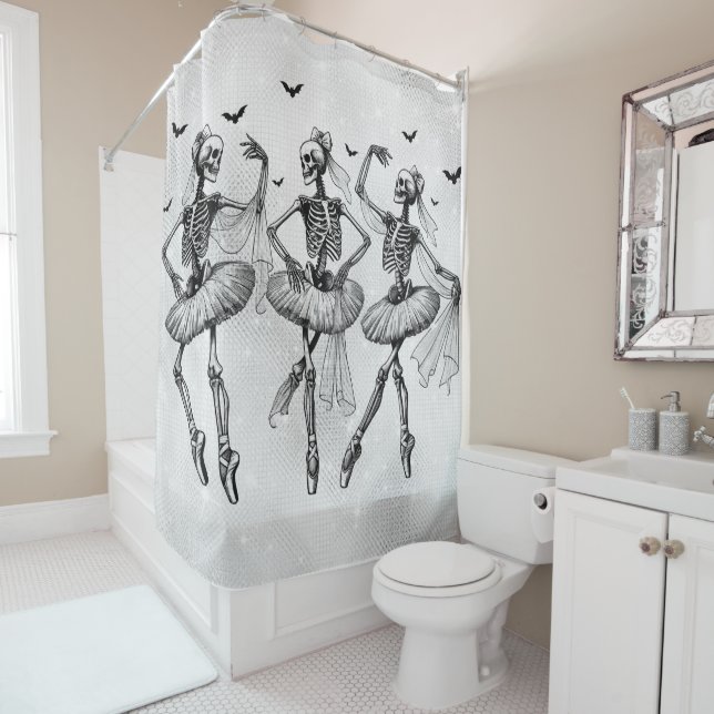 Rideaux De Douche Dancing Skeleton Ballerina Halloween Parties scint (En situation)