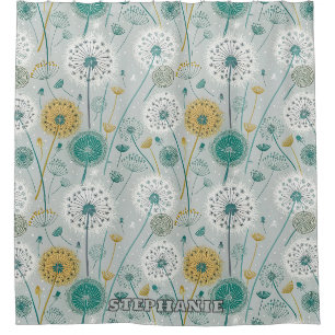 Rideaux De Douche Dandelion Whimsical - Jaune, Blanc & Turquoise