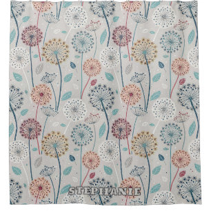 Rideaux De Douche Dandelion Whimsical - Rouge, Jaune, Blanc & Turquo