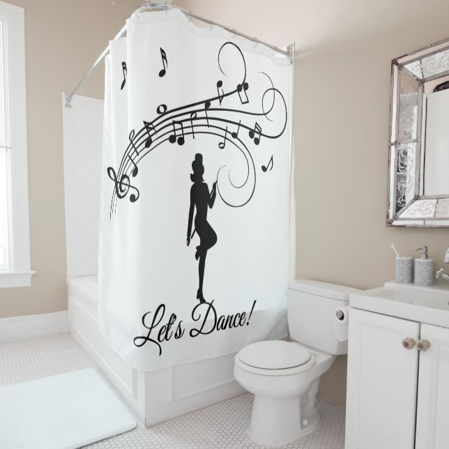 Rideaux De Douche Danse à haut pas Texte personnalisé blanc (En situation)