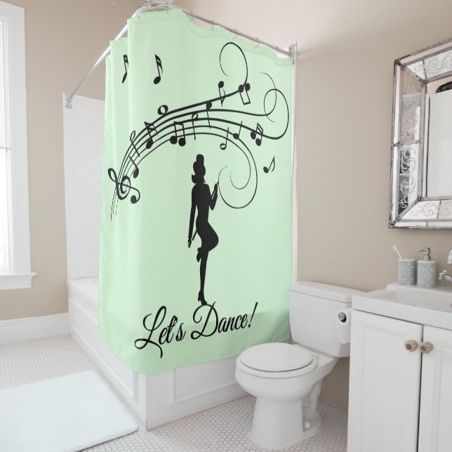 Rideaux De Douche Danse à haut pas Texte personnalisé Vert (En situation)