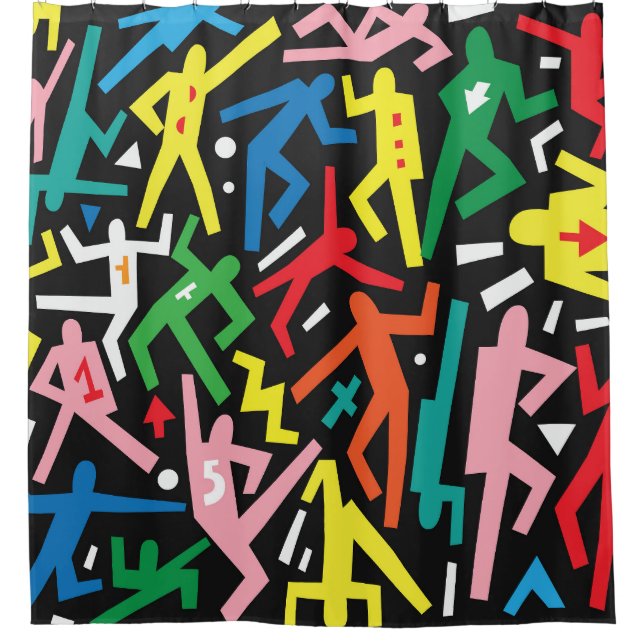 Rideaux De Douche Danser des gens, doodle set motif. (Devant)