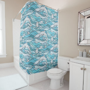 Rideaux De Douche Dauphins de verre tendu de l'océan bleu