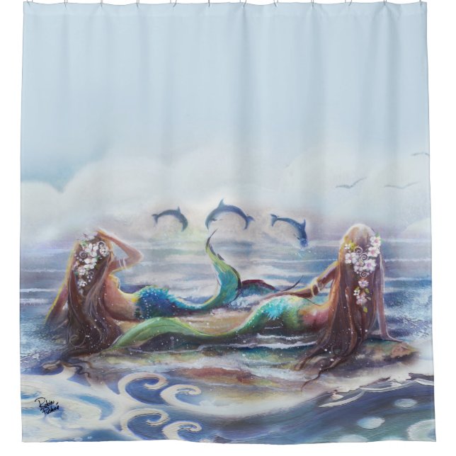 Rideaux De Douche Dauphins et sirènes (Devant)