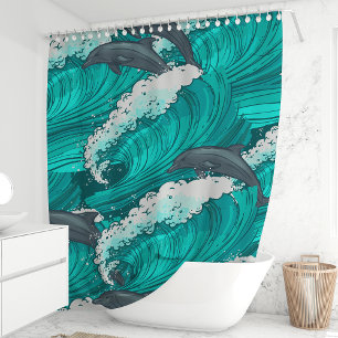 Rideaux De Douche Dauphins et vagues océaniques