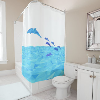 Rideaux De Douche Dauphins Lowpoly sautant hors de l'océan