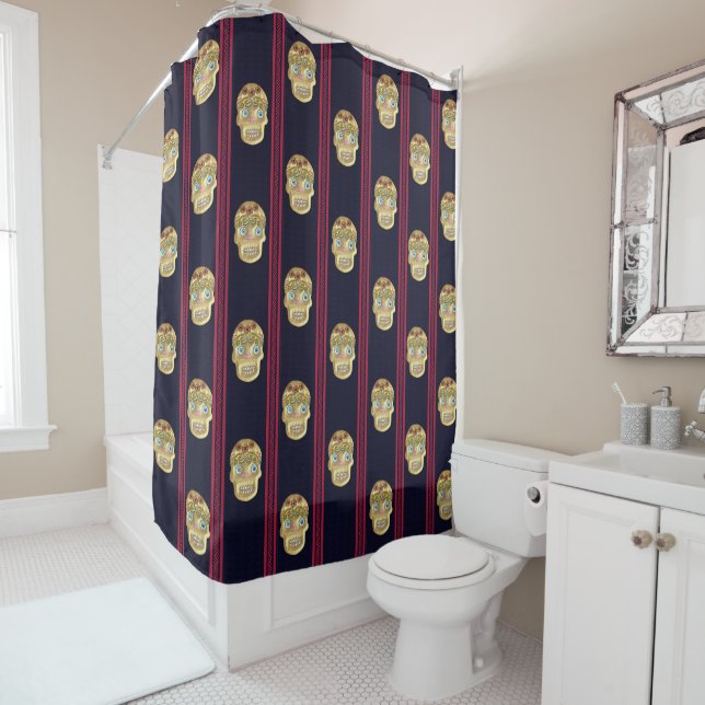 Rideaux De Douche Day of the Dead Sugar Skull (Blonde) (En situation)