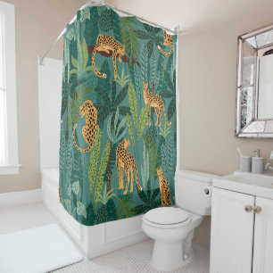 Rideaux De Douche De Beaux Leopards Et Feuilles Tropicaux