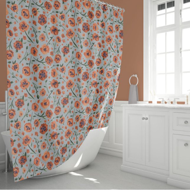 Rideaux De Douche De Beaux Pépites Orange Floral (Beautiful Poppies Orange Floral Shower Curtain from Studio Posies.)